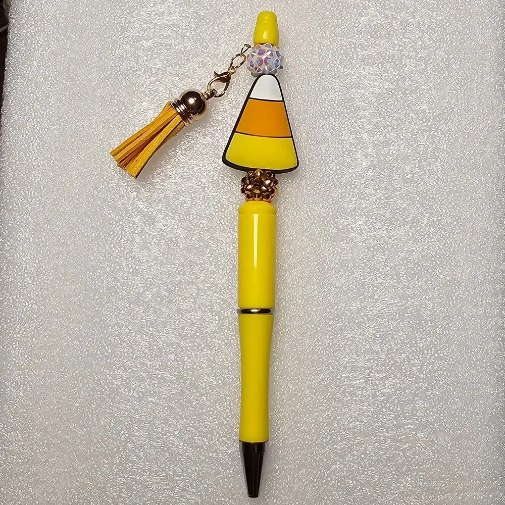 8 Halloween Beaded Ink Pens With Tassel Charm Silicone Beads Refills Included